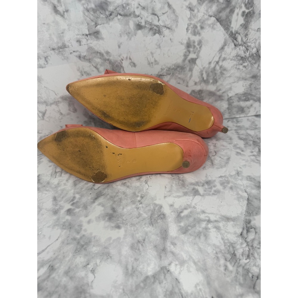 Coach Coral Pink Pointed Toe Kitten Heels with Bow and Gold Logo Size 8B - Picture 8 of 8